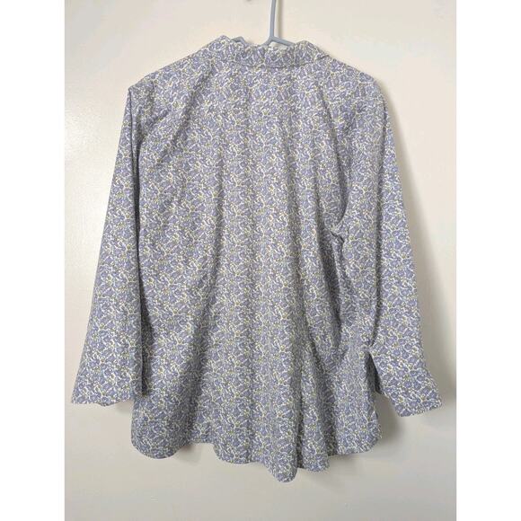 Lands' End Purple Floral Button Up Shirt Size 18 3/4 Sleeve No Iron Pinpoint - Picture 6 of 8